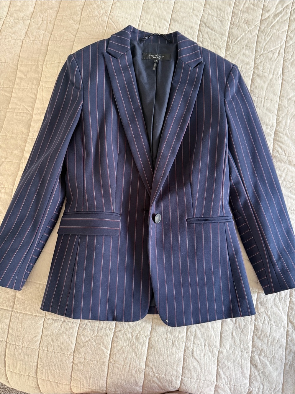 rag & bone Navy Blazer with Pink Pinstripes